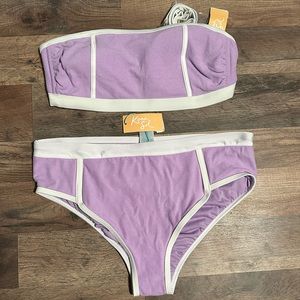 KONA SOL Women's Two Piece TERRY TEXTURED Bikini High Waist Purple